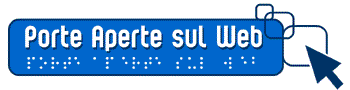 il logo di porte aperte sul web, scritta bianca su sfondo blu